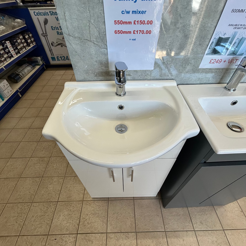 Clearance | White Floor Standing 2 Door Vanity Unit, Basin and Mixer Tap